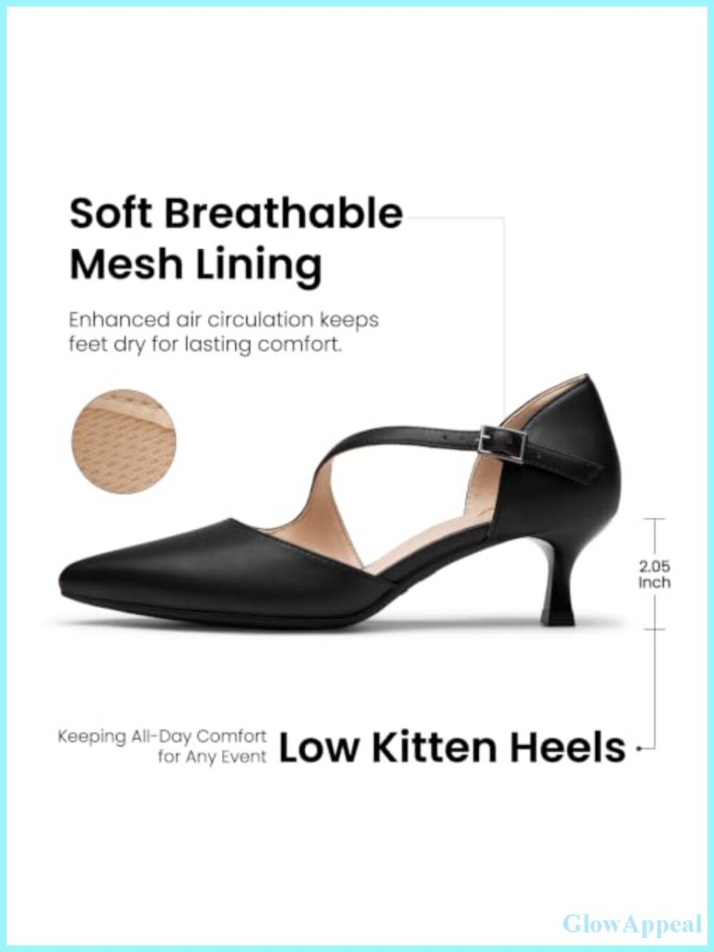 Low Kitten Heel Pointed Toe Pumps Ankle Strap - Picture 4 of 6